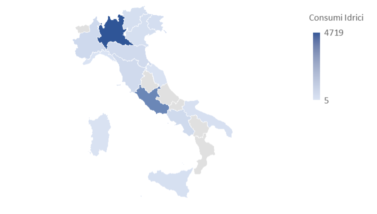 Italia: consumi idrici totali per regione